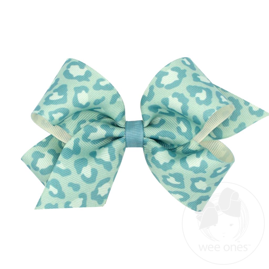 Medium Leopard Print Grosgrain Bow - NILE BLUE