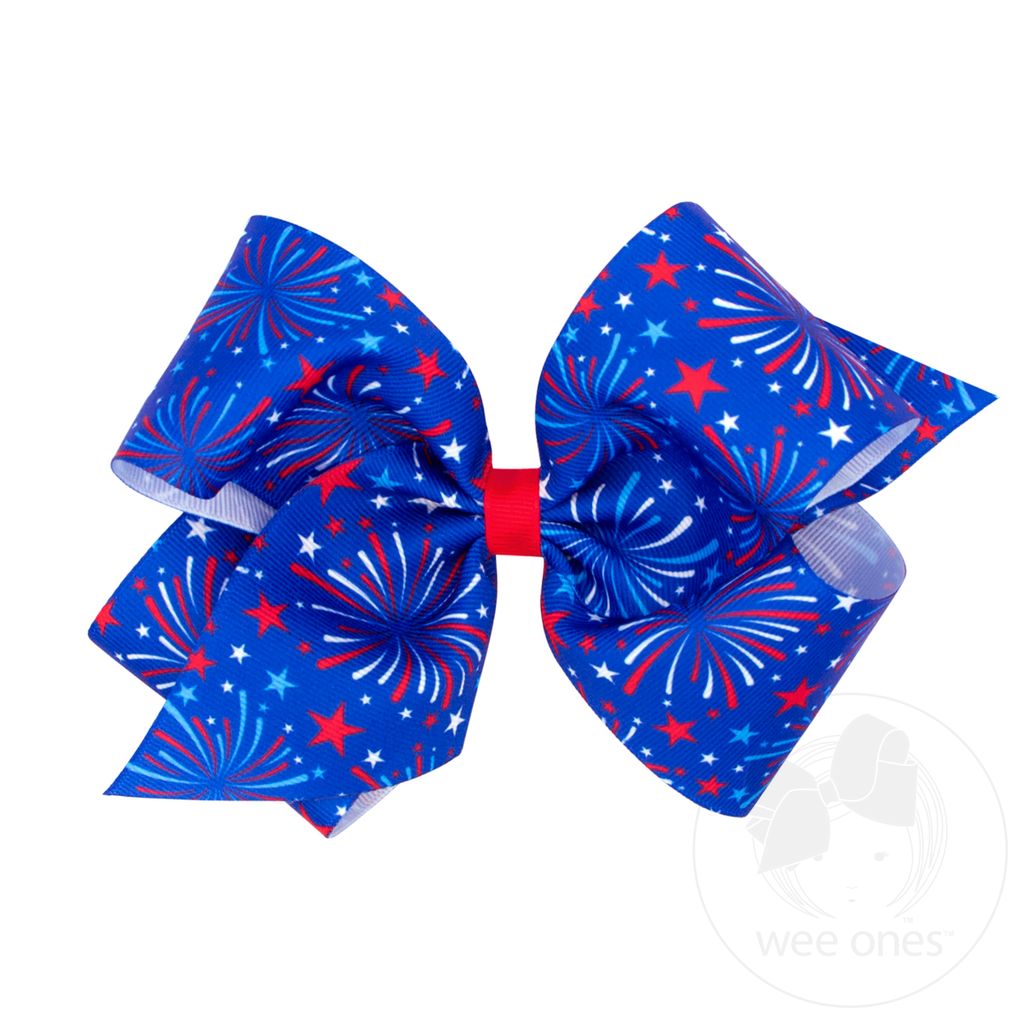King Patriotic Printed Grosgrain Girls Hair Bow - FIREWORKS