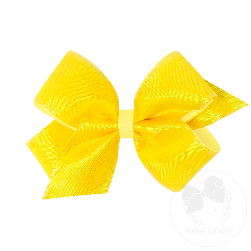 Medium Iridescent shimmer and Grosgrain Overlay Girls Hair Bows - LT YELLOW