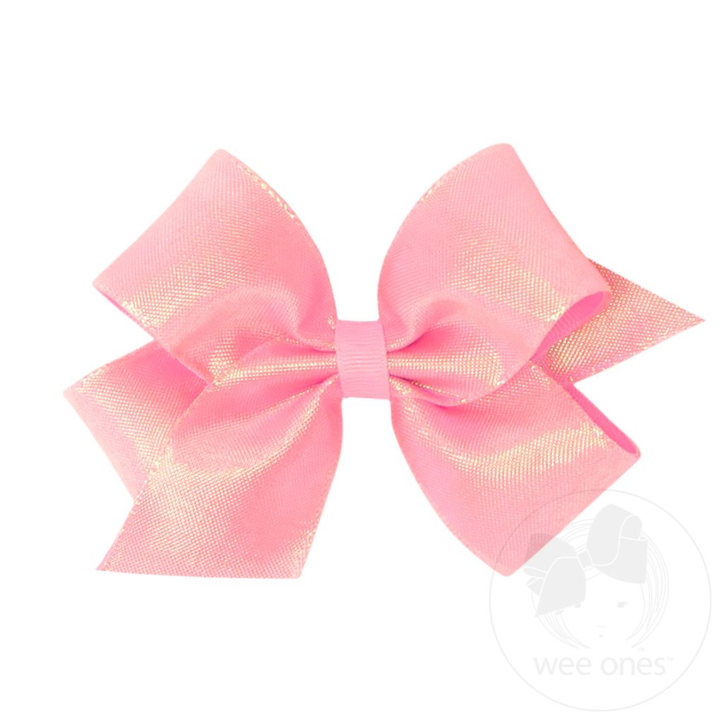 Medium Iridescent shimmer and Grosgrain Overlay Girls Hair Bows - PEARL