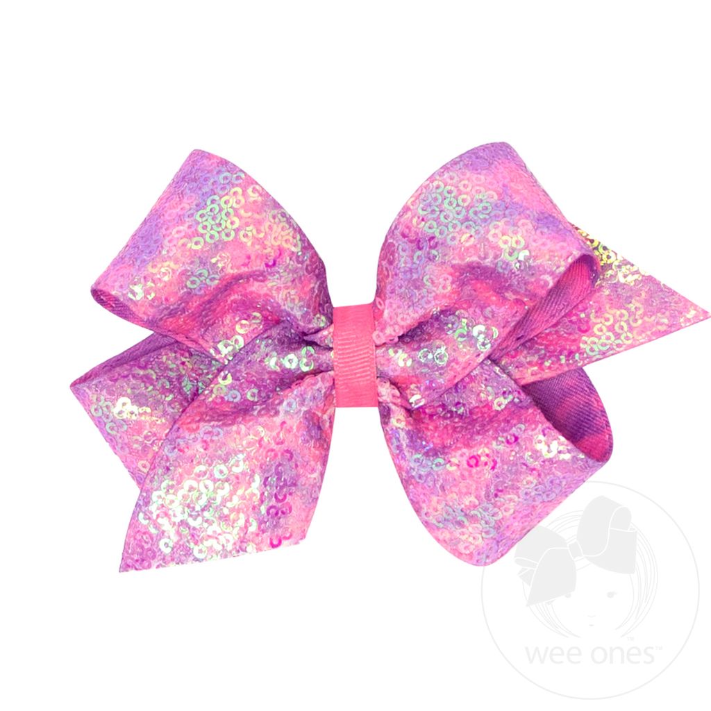 Medium Tie Dye Ombre Sequined Bows - PURPLE