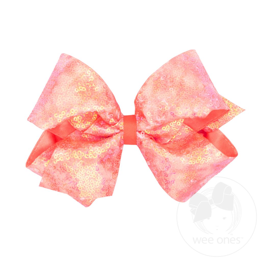 King Tie Dye Ombre Sequined Bows - LIVING CORAL