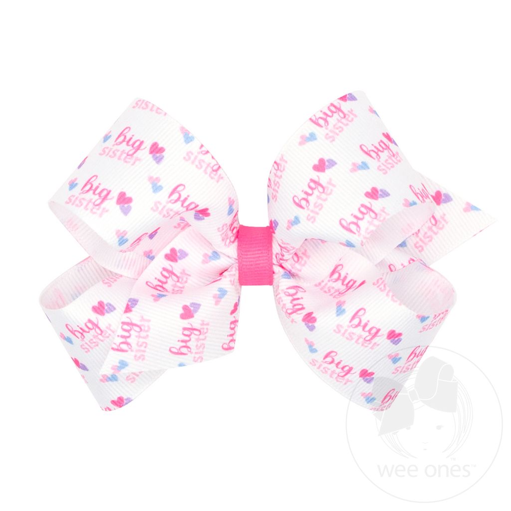 Medium Big Sister Printed Grosgrain Hair Bow - BIG