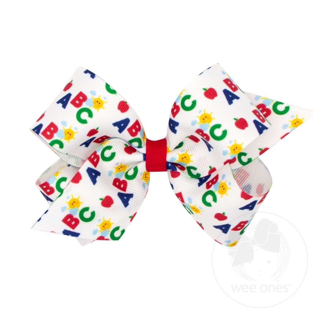 Medium School-themed Printed Grosgrain Hair Bow - ABC'S