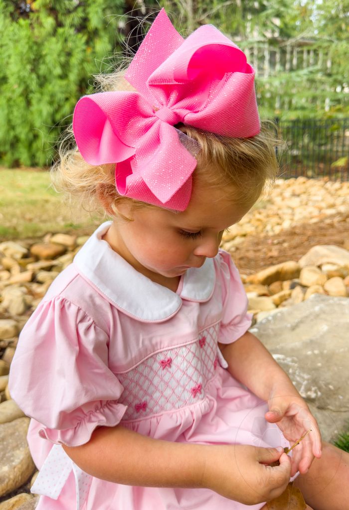 King Glitter Tulle and Grosgrain Overlay Hair Bow