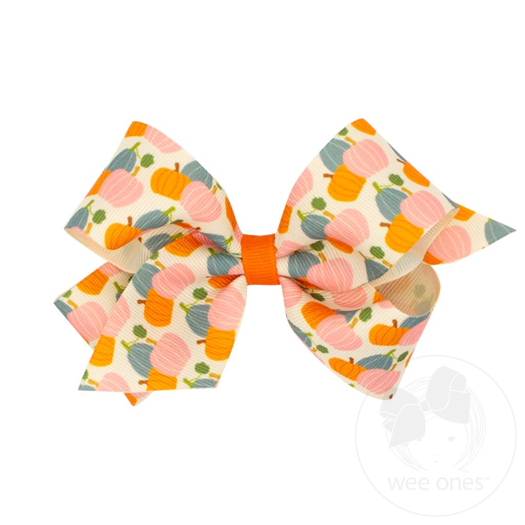 Medium Harvest-themed Printed Grosgrain Hair Bow - MULTI