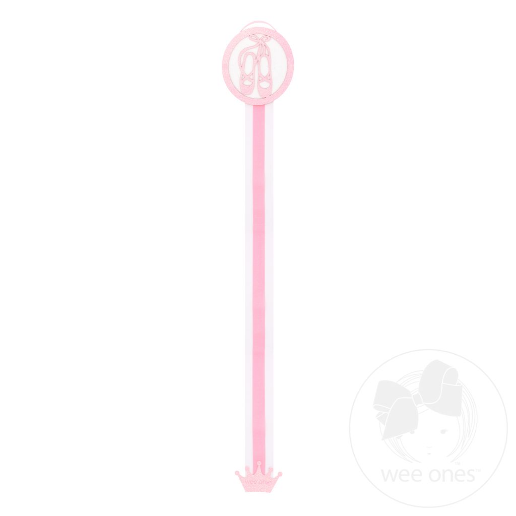 Grosgrain Hair Bow Holder with Two-tone Glitter Foam Ballet Slipper and Crown Decoration - BALLERINA