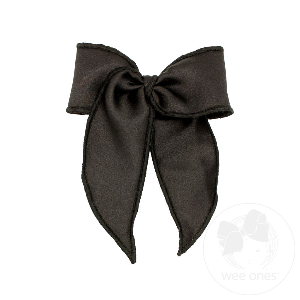 Medium Satin Bowtie with Twisted Wrap and Whimsy Tails - BLACK