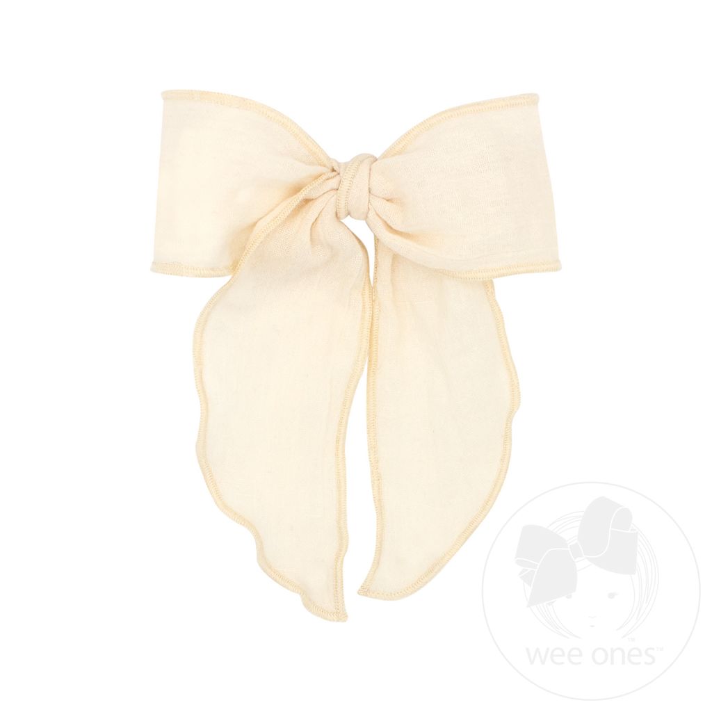 Medium Cotton Gauze Bowtie with Twisted Wrap and Whimsy Tails - ANTIQUE WHITE