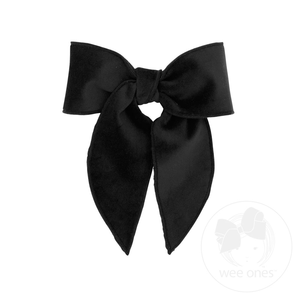 Medium Velvet Bowtie with Twisted Wrap and Whimsy Tails - BLACK