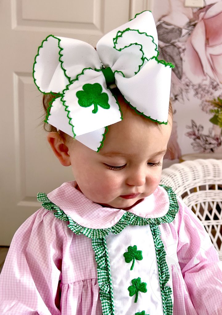 King Shamrock Embroidered Grosgrain Bow with Moonstitch Edge