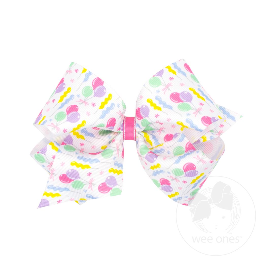 King Birthday-themed Printed Grosgrain Hair Bow - BALLOON