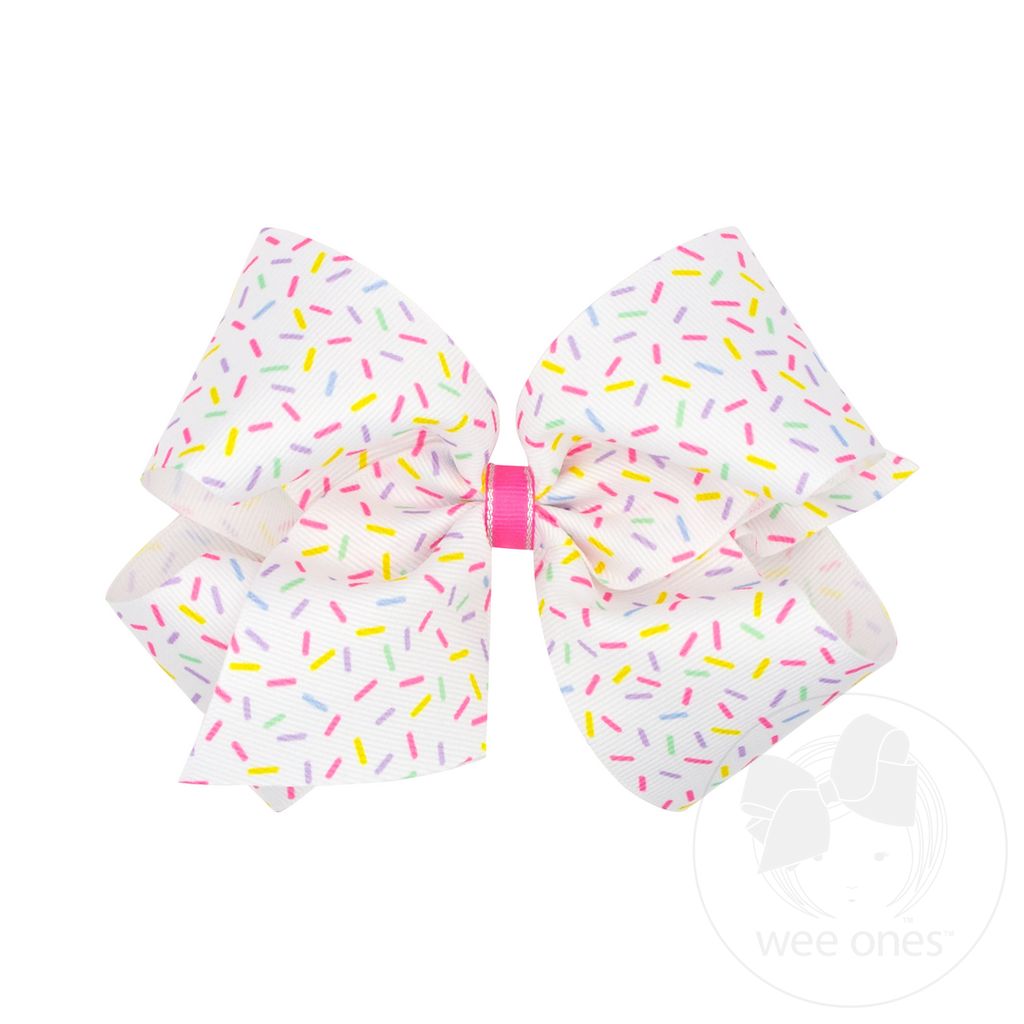 King Birthday-themed Printed Grosgrain Hair Bow - CONFETTI