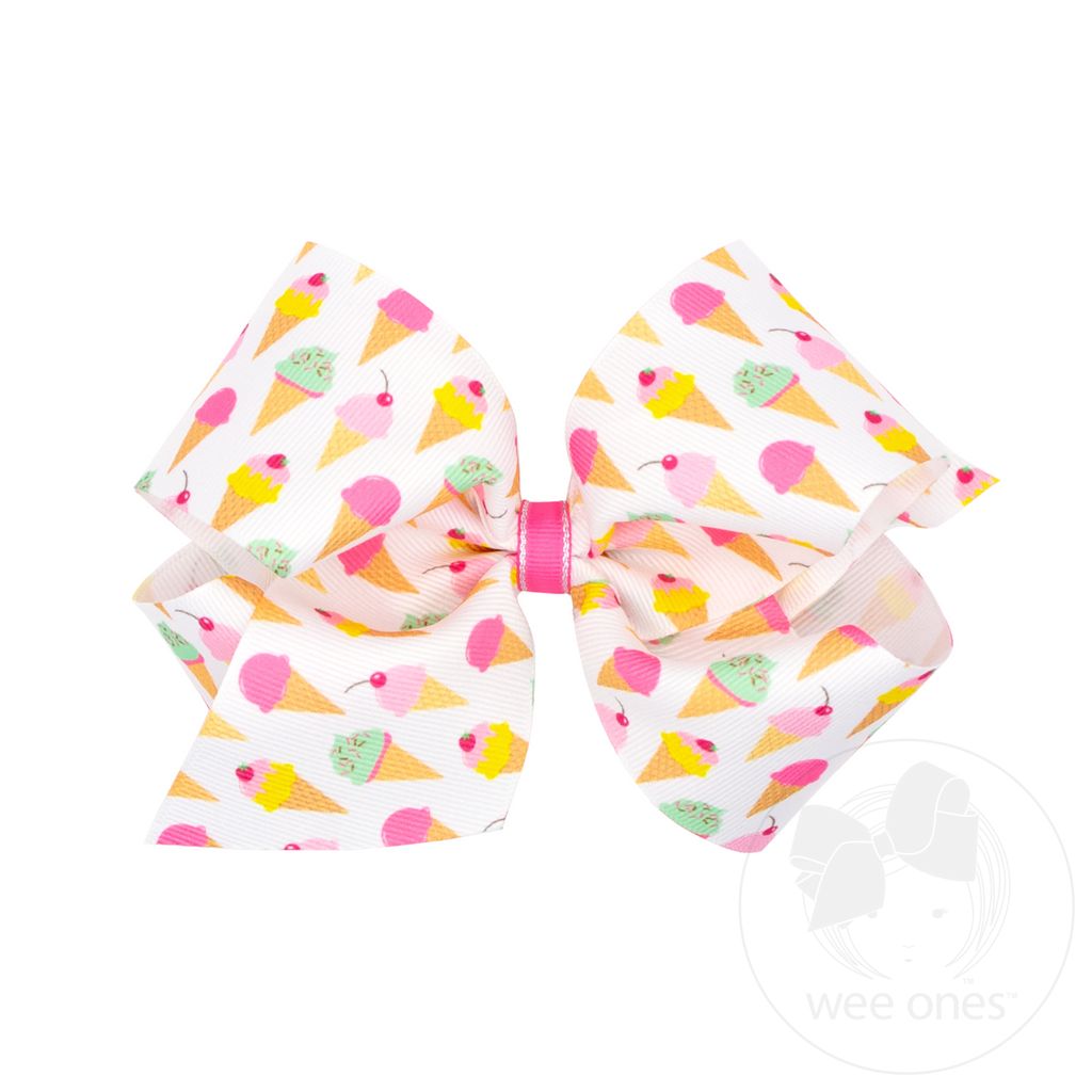 King Birthday-themed Printed Grosgrain Hair Bow - ICE CREAM