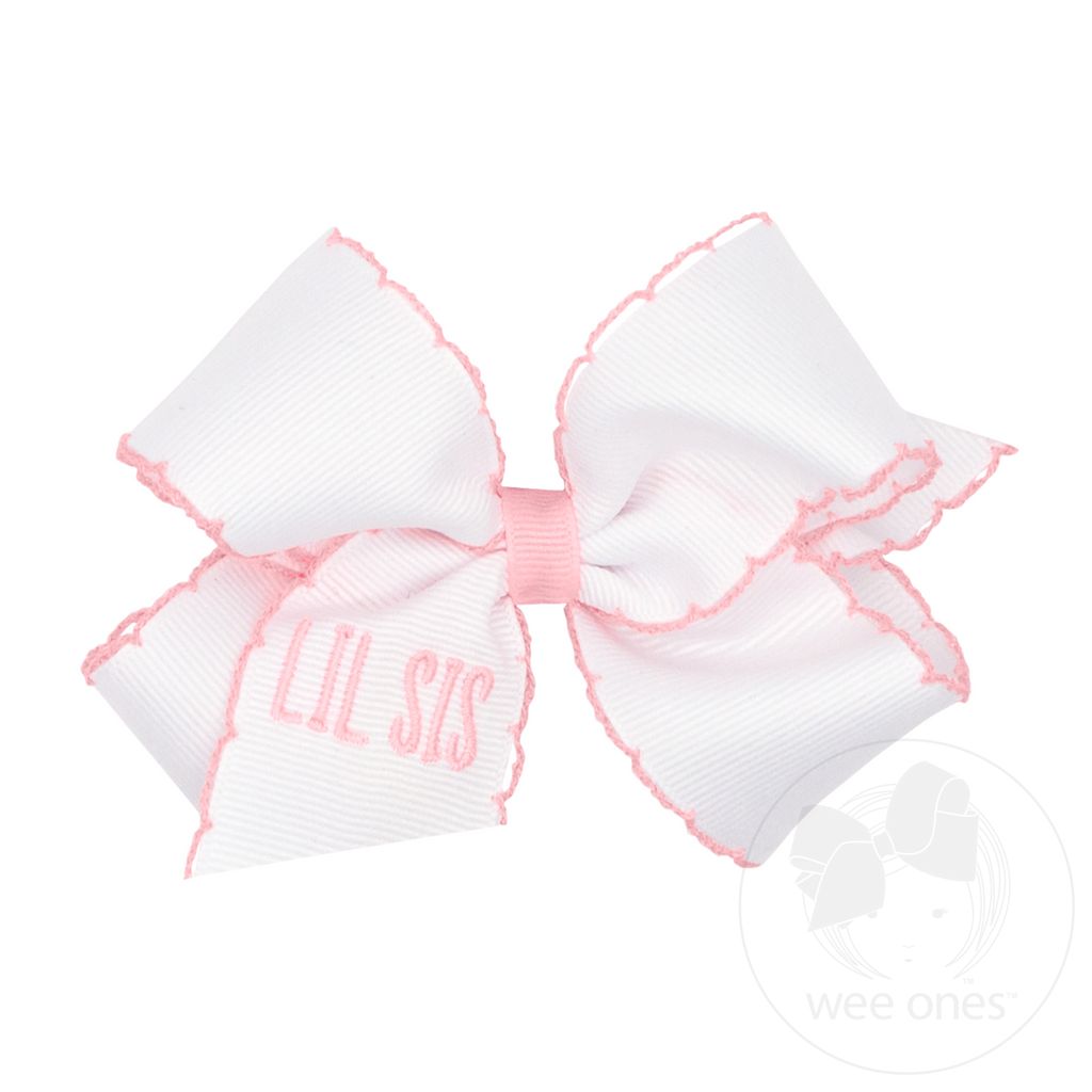 Medium Grosgrain Hair Bow with Light Pink Moonstitch Edge and 