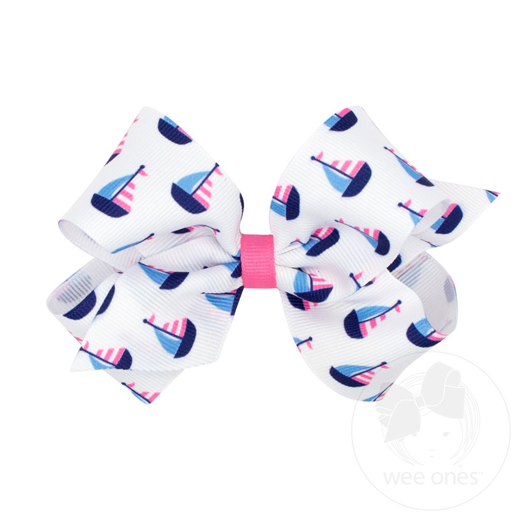 Medium Nautical-themed Grosgrain Hair Bow - Default Title