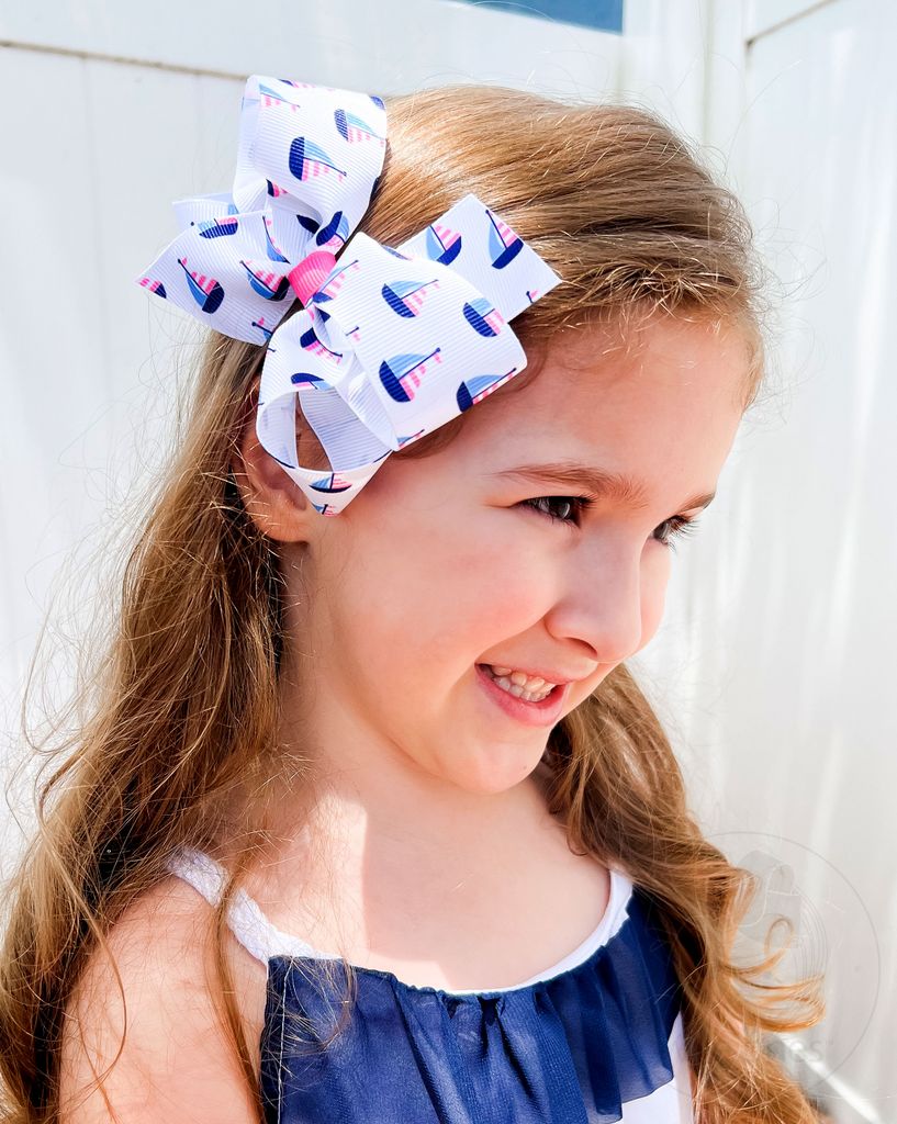 Medium Nautical-themed Grosgrain Hair Bow