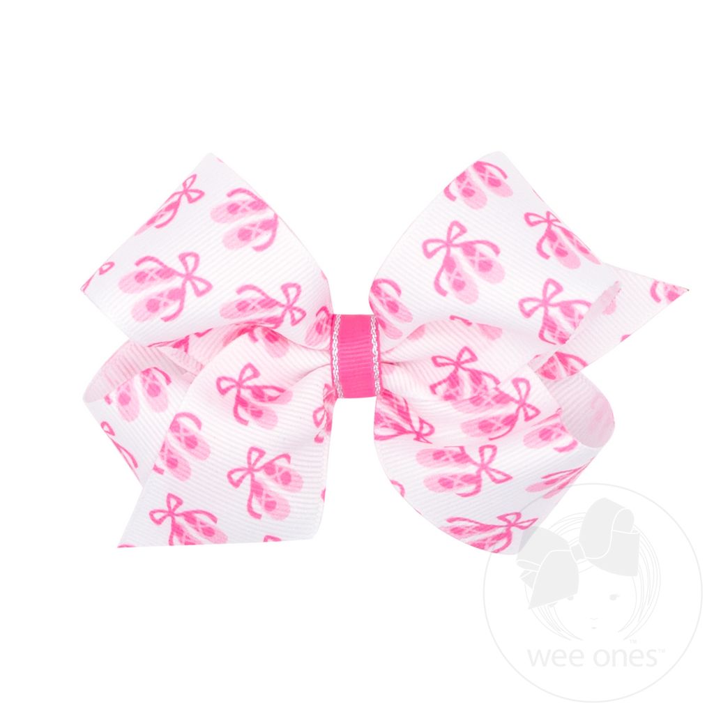 Medium Princess and Dance-Inspired Ballet Slippers Printed Grosgrain Hair Bow - Default Title