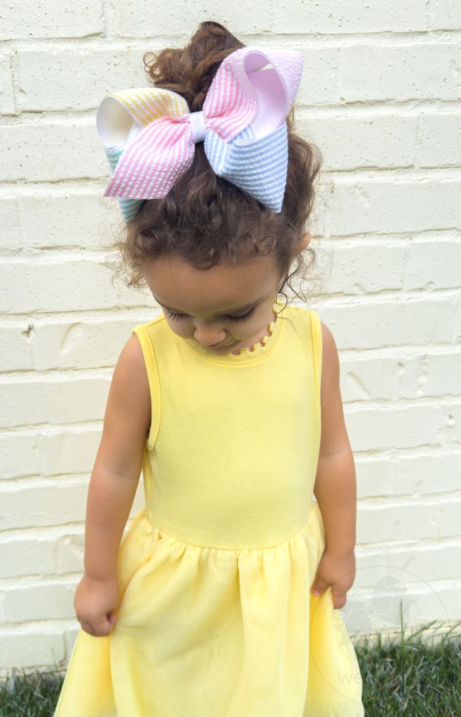 King Color Block Seersucker and Grosgrain Overlay Hair Bow

