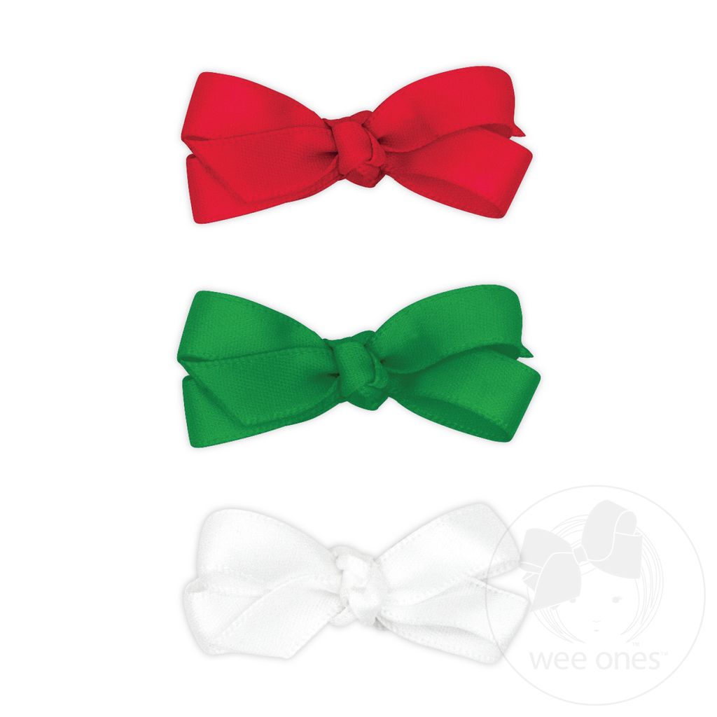 NEW MULTIPACK! Baby Satin Hair Bows with Knot Wrap - RED,GRN,WHT