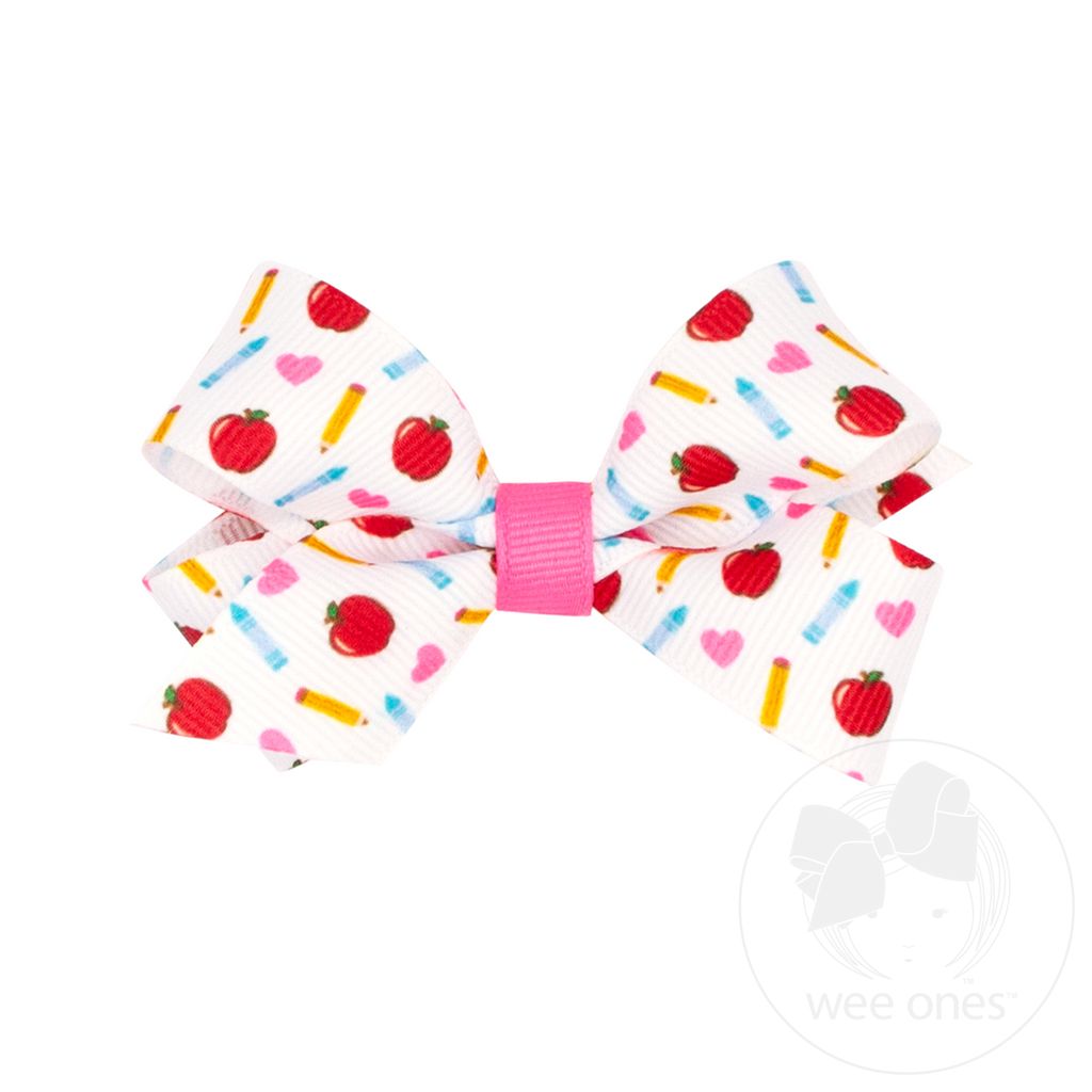 Mini ABC's School-themed Printed Grosgrain Hair Bow - APPLE