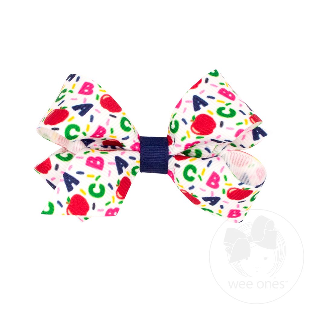 Mini ABC's School-themed Printed Grosgrain Hair Bow - CONFETTI