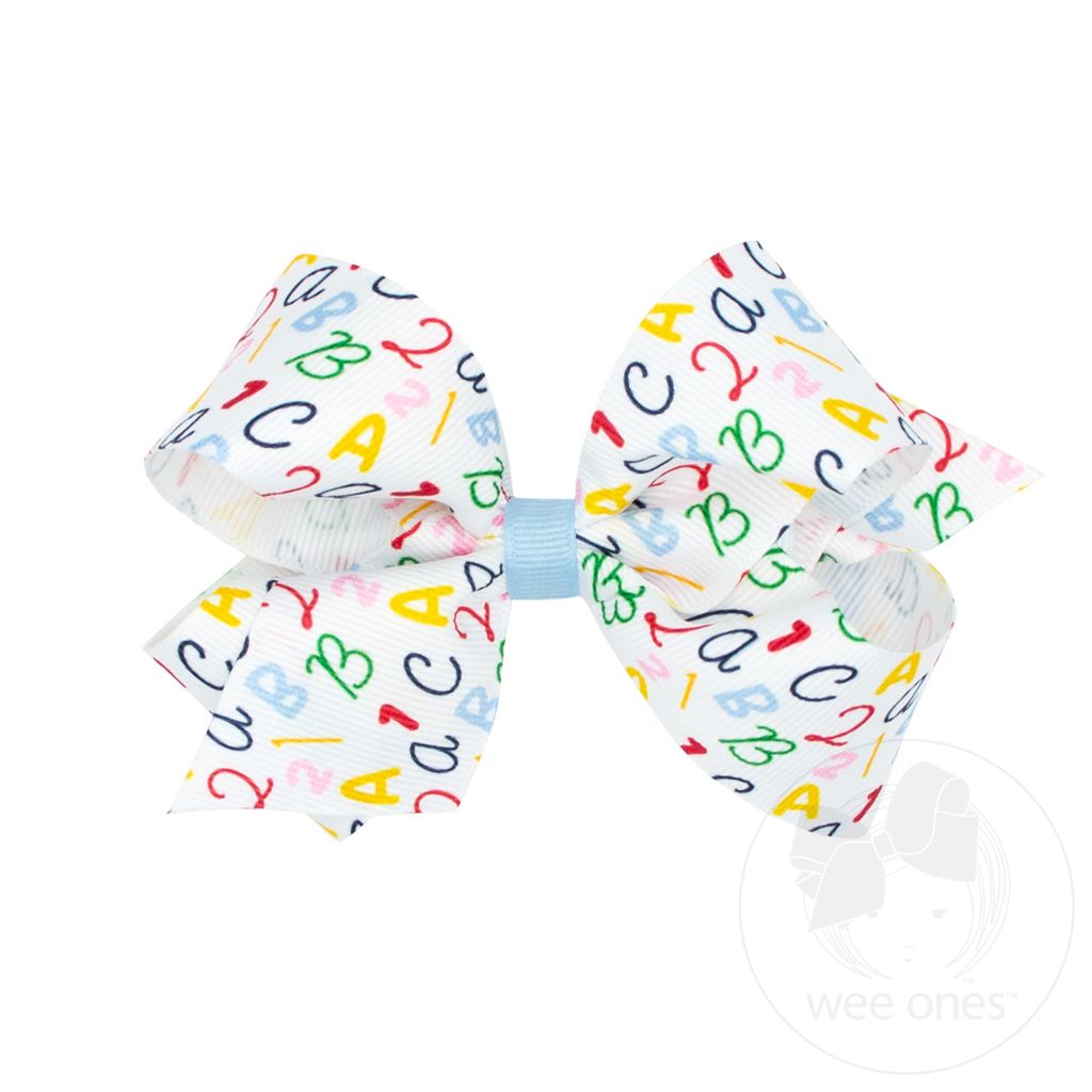 Medium ABC's School-themed Printed Grosgrain Hair Bow - ABC'S