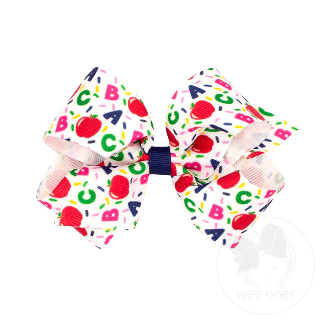 Medium ABC's School-themed Printed Grosgrain Hair Bow - CONFETTI