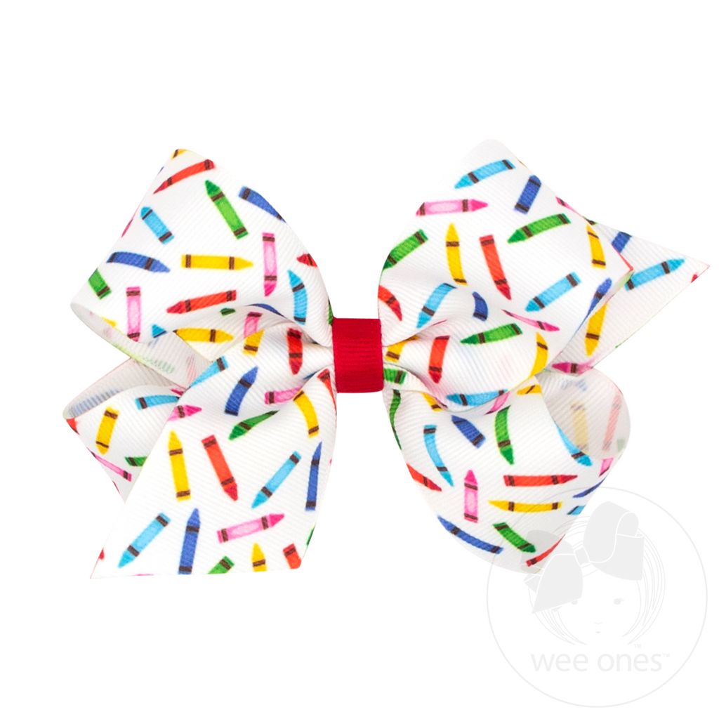 Medium ABC's School-themed Printed Grosgrain Hair Bow - CRAYONS