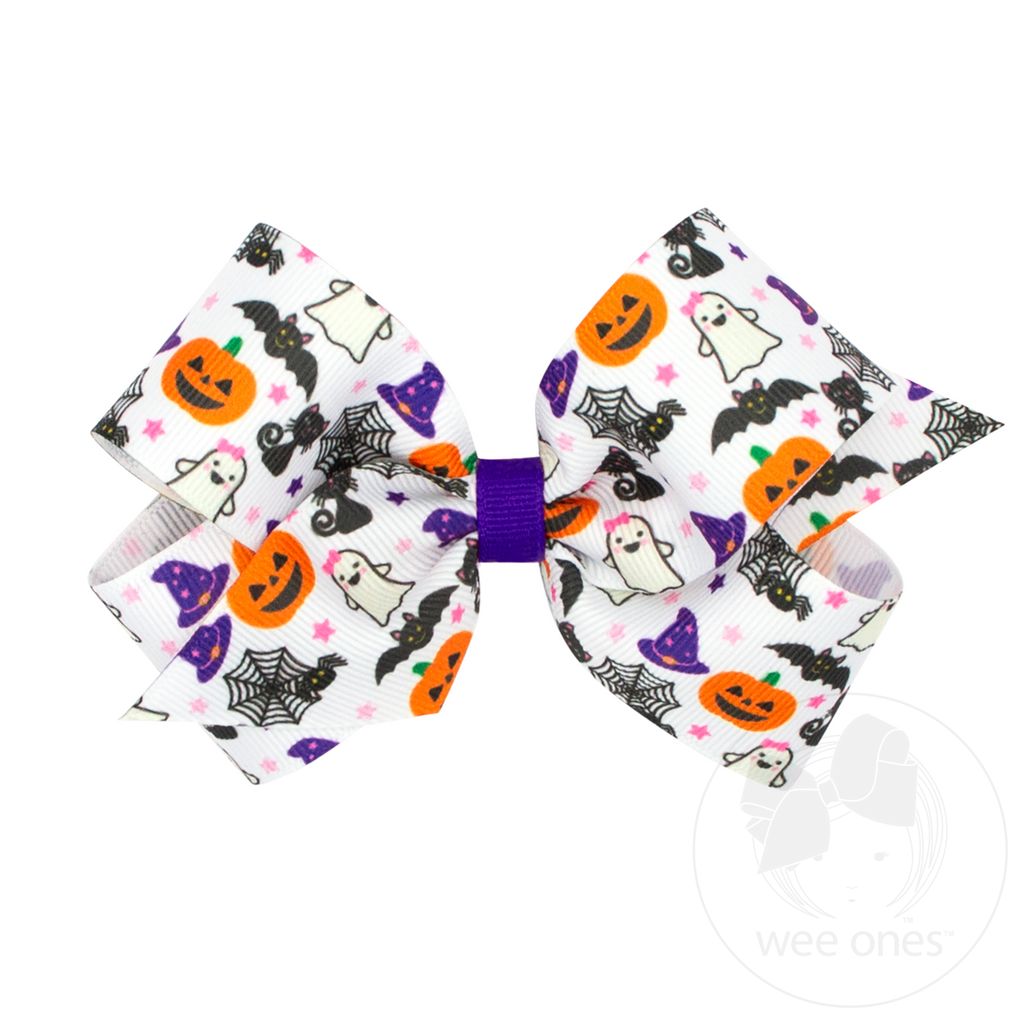 Medium Halloween-themed Characters Printed Grosgrain Hair Bow - HALLOWEEN CHARACTERS