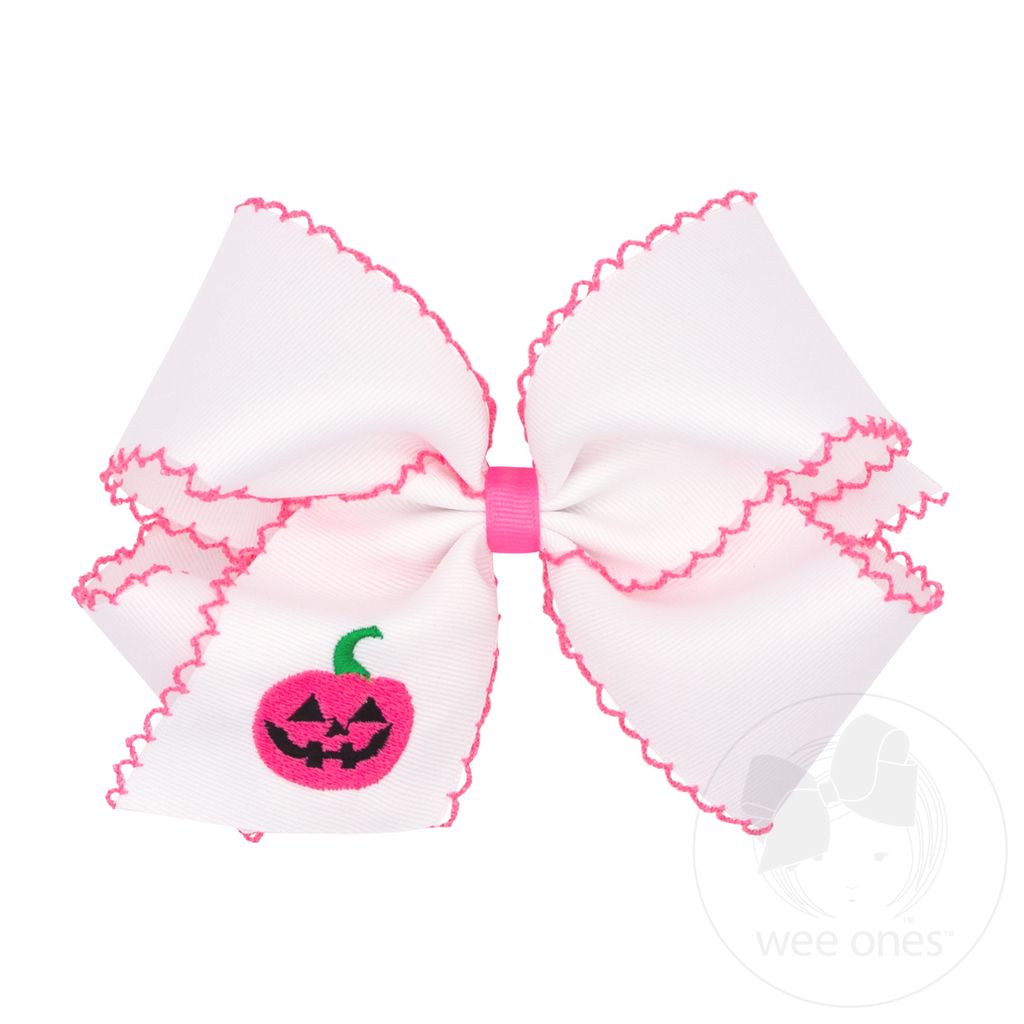 King Grosgrain Hair Bow with Moonstitch Edge and Jack-O-Lantern Embroidery - JACK O LANTERN