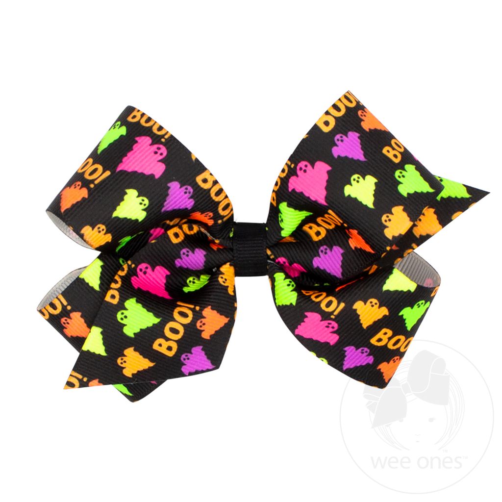 Medium Halloween-themed Printed Grosgrain Hair Bow - BOO