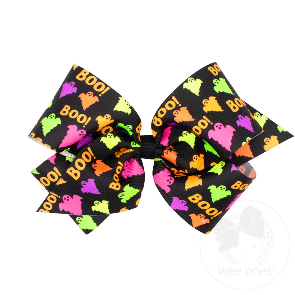 King Halloween-themed Printed Grosgrain Hair Bow - BOO