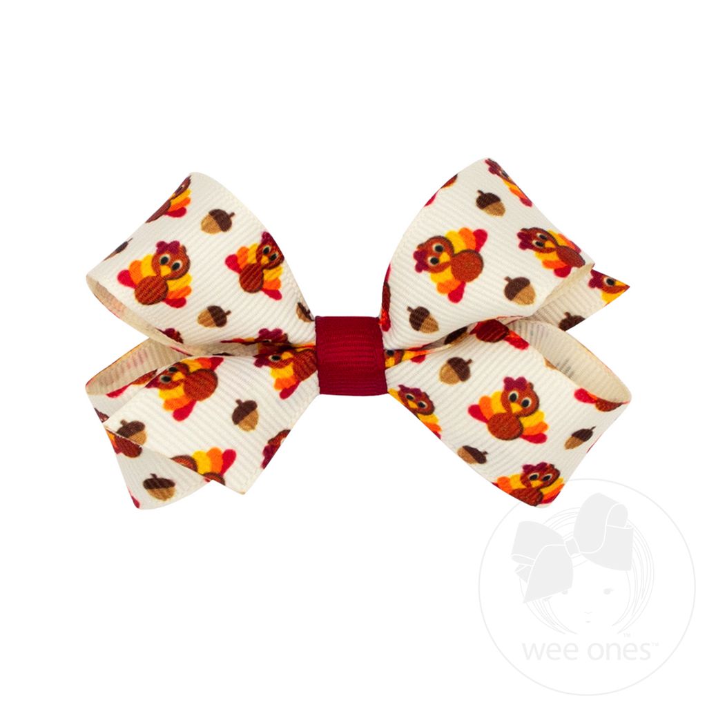 Mini Harvest-themed Turkey Printed Grosgrain Hair Bow - TURKEY