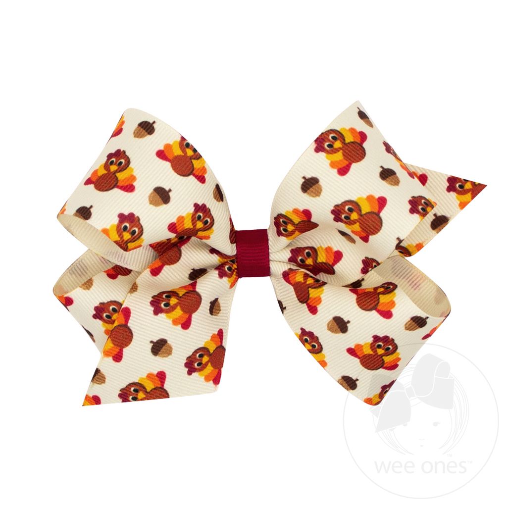 Medium Harvest-themed Turkey Printed Grosgrain Hair Bow - TURKEY