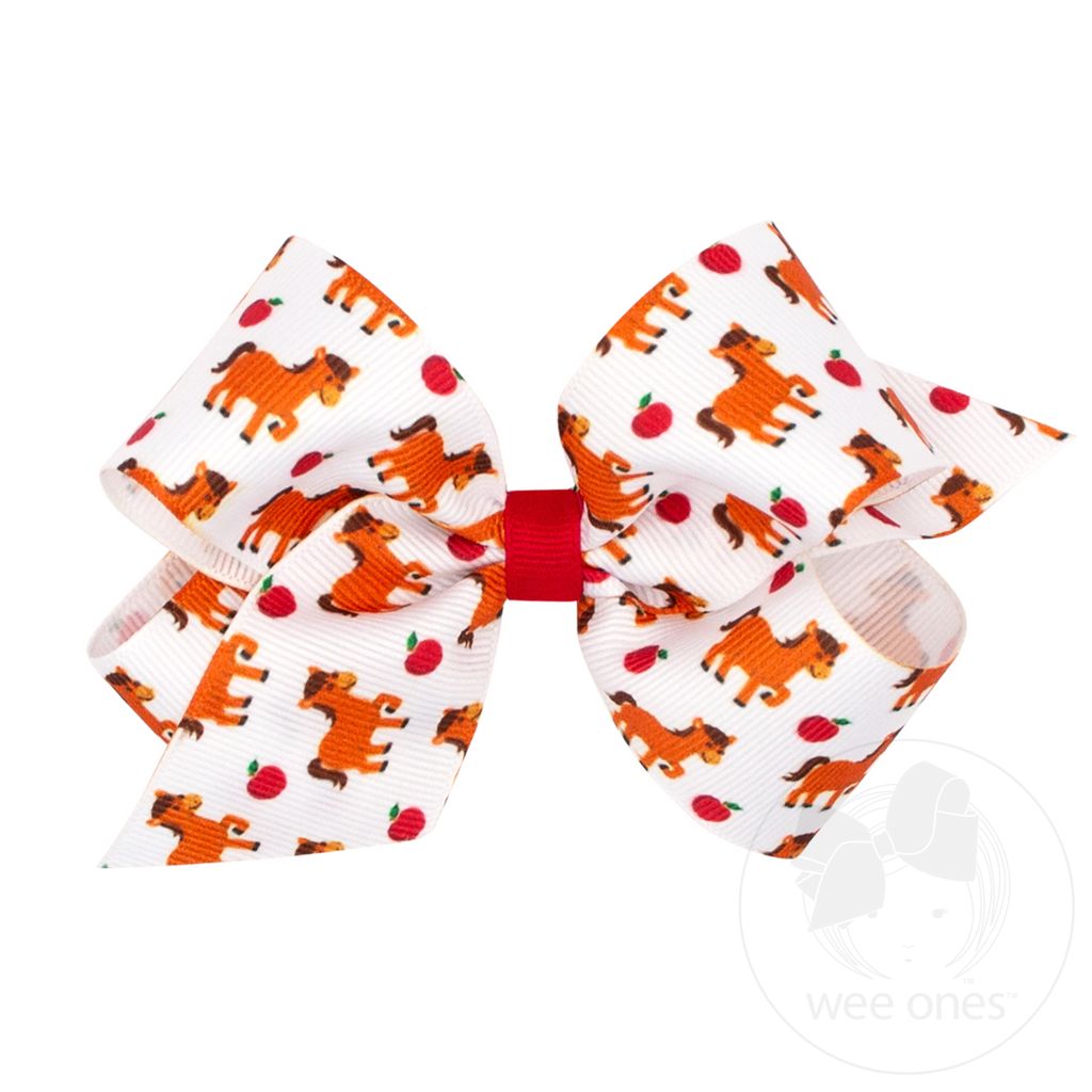 Medium Farm-themed Horses Printed Grosgrain Hair Bow - HORSE