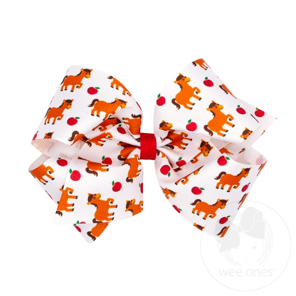 King Farm-themed Horses Printed Grosgrain Hair Bow - HORSE