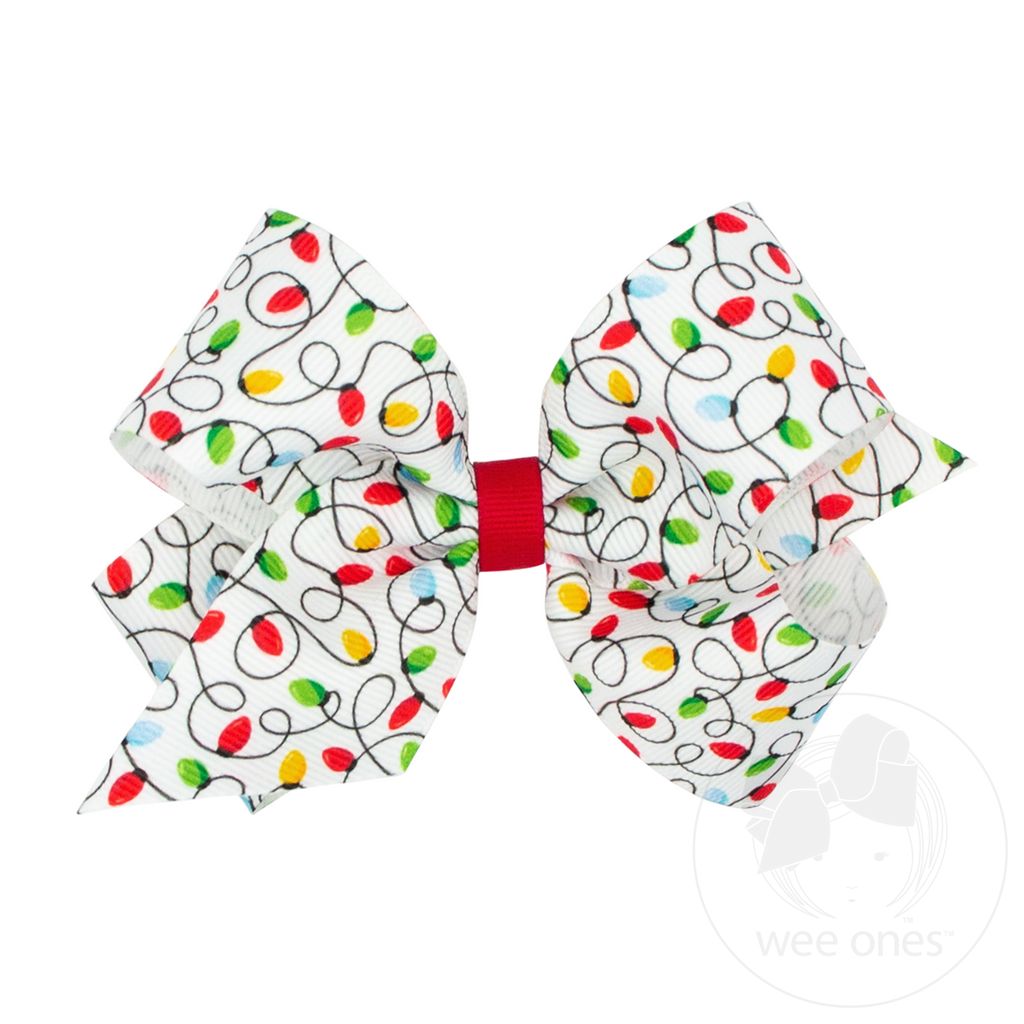 Medium Holiday-themed Christmas Lights Grosgrain Hair Bow - LIGHTS