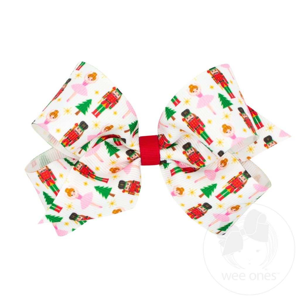 Medium Holiday-themed Christmas Nutcracker Grosgrain Hair Bow - NUTCRACKER