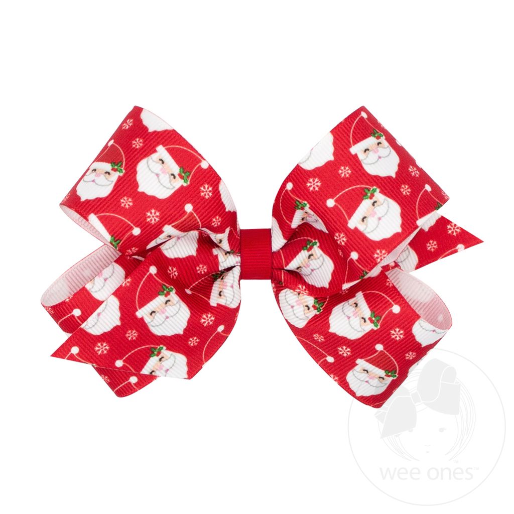 Medium Holiday-themed Santa Claus Grosgrain Hair Bow - RED SANTA