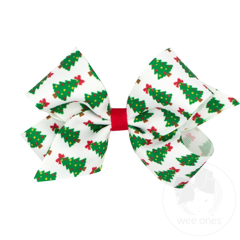 Medium Holiday-themed Christmas Tree Grosgrain Hair Bow - TREE