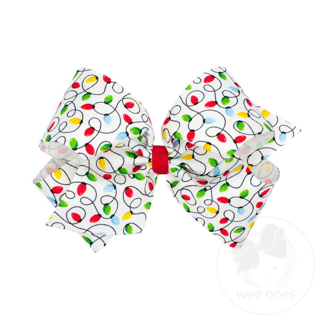 King Holiday-themed Christmas Lights Grosgrain Hair Bow - LIGHTS