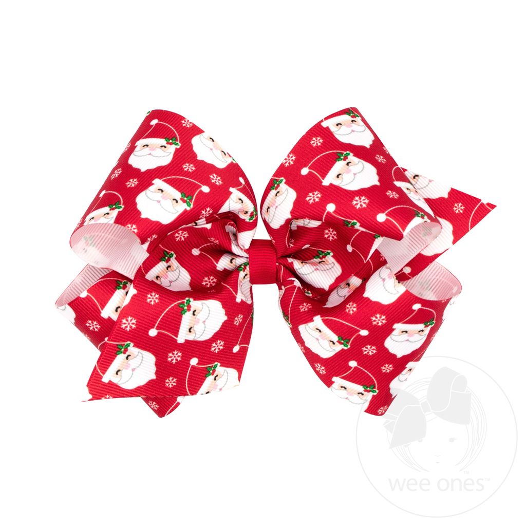 King Holiday-themed Christmas Lights Grosgrain Hair Bow - RED SANTA