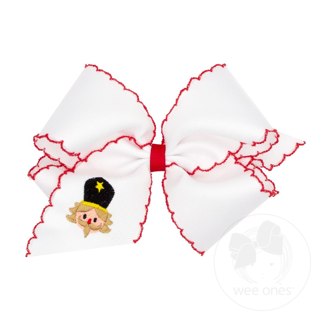 King Grosgrain Hair bow with Moonstitch Edge and Holiday-themed Embroidery - NUTCRACKER