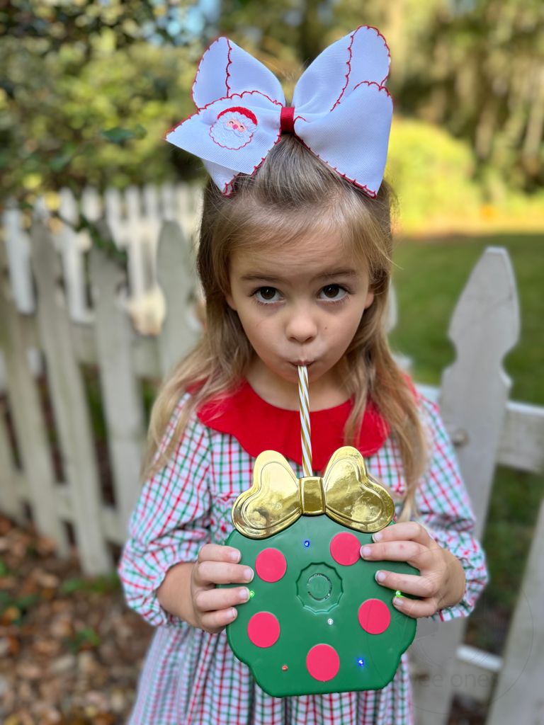 King Grosgrain Hair bow with Moonstitch Edge and Holiday-themed Embroidery