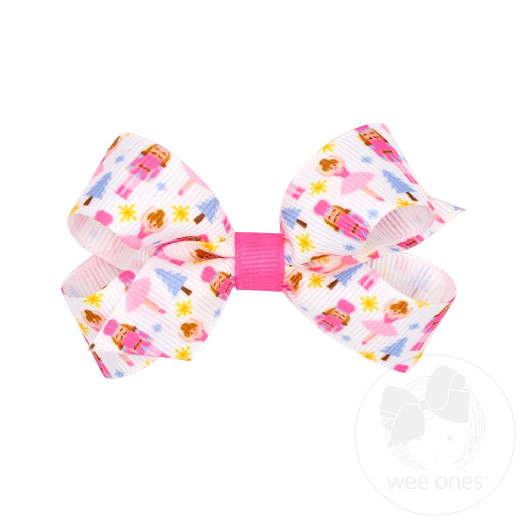 Mini Holiday-themed Pink Nutcracker Printed Grosgrain Hair Bow - NUTCRACKER