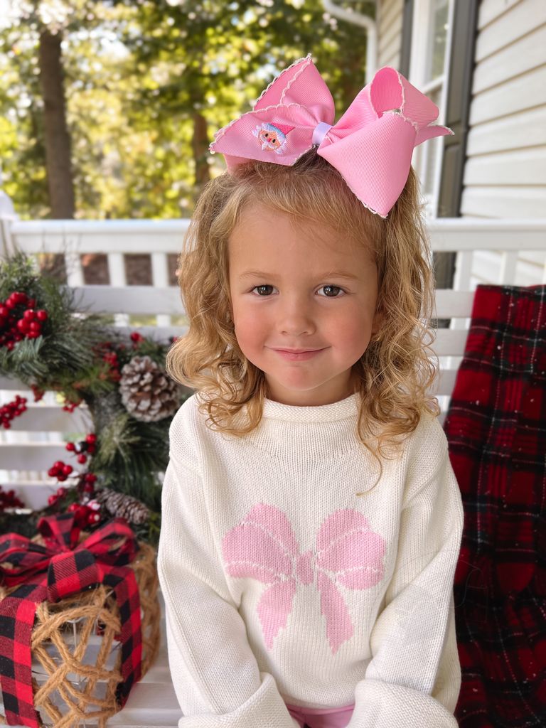 King Grosgrain Hair Bow with Moonstitch Edge and Holiday-themed Nutcracker Embroidery