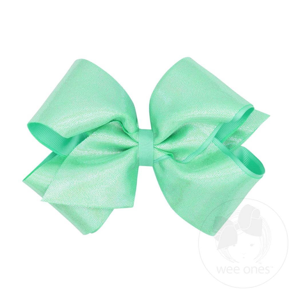 King Mirror Dot and Grosgrain Overlay Hair Bow - PASTEL GREEN