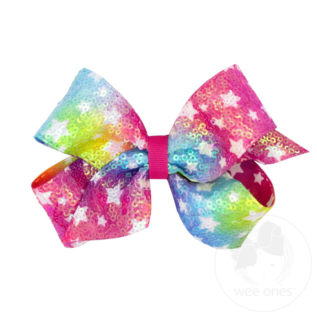 Medium Ombre Star-Printed Sequin Hair Bow - STAR