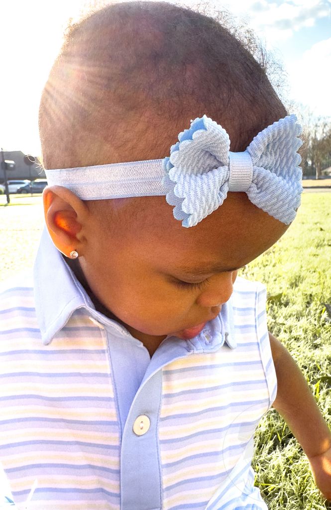 Two Tiny Soft Textured Butterfly Hair Bows on Matching Elastic Band